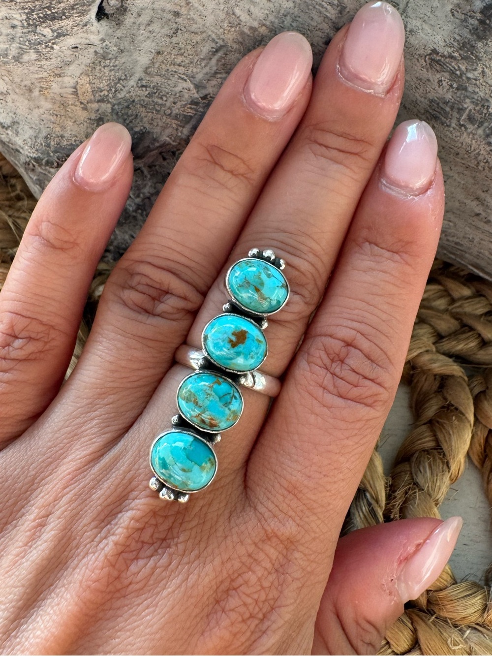 💥MULTI GENUINE KINGMAN TURQUOISE STONE RING